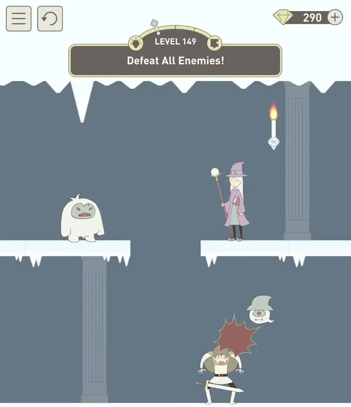 Уровень 149 «Одолей всех врагов!» в IQ Dungeon 2