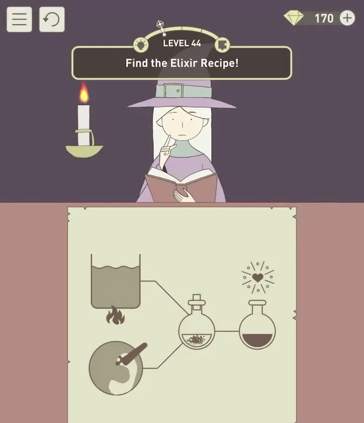 Уровень 44 «Найди рецепт эликсира!» в IQ Dungeon 2